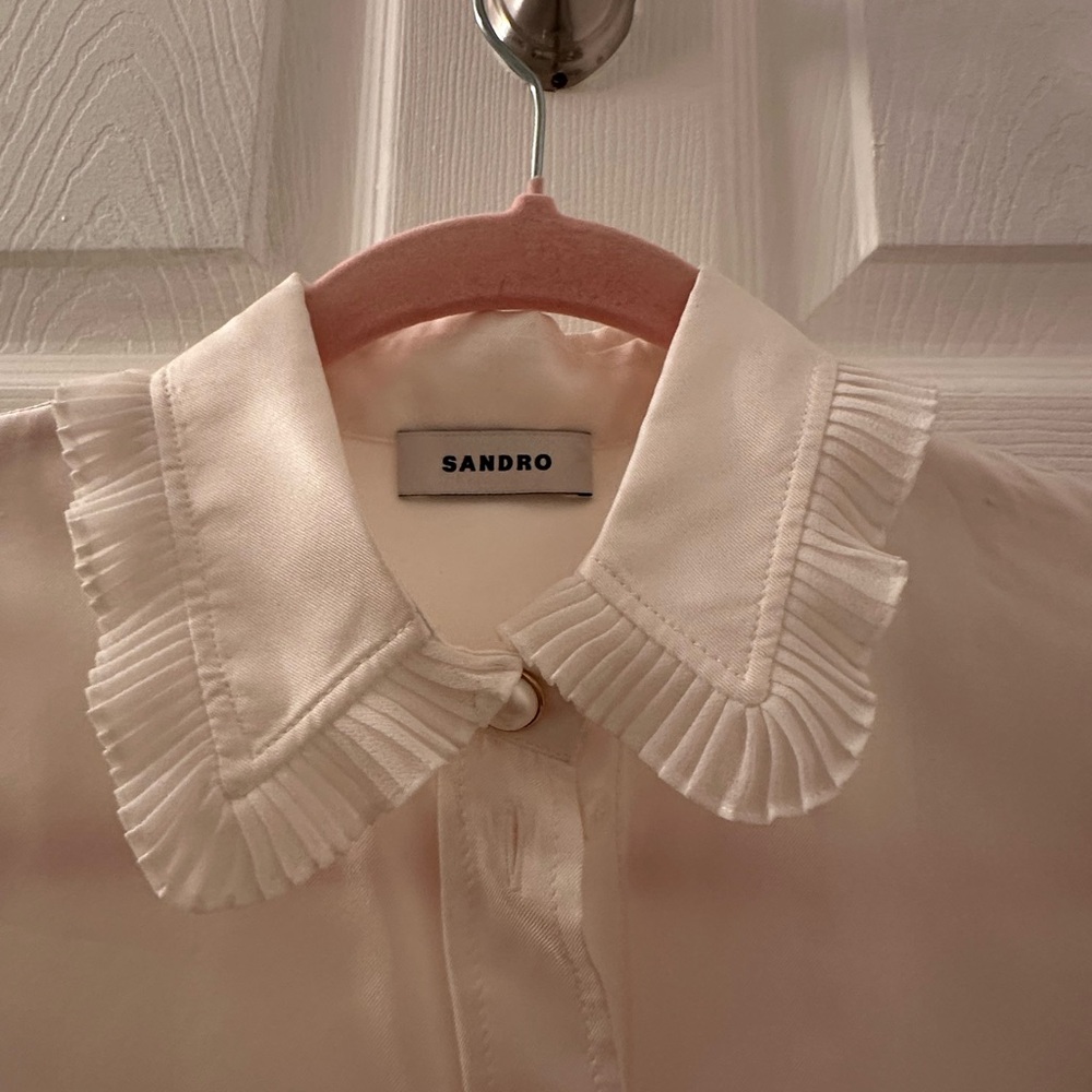Sandro Cream Pleated Collar Blouse